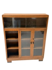 1930s Art Deco Modernist Bookcase, Solid Oak with Glass Doors